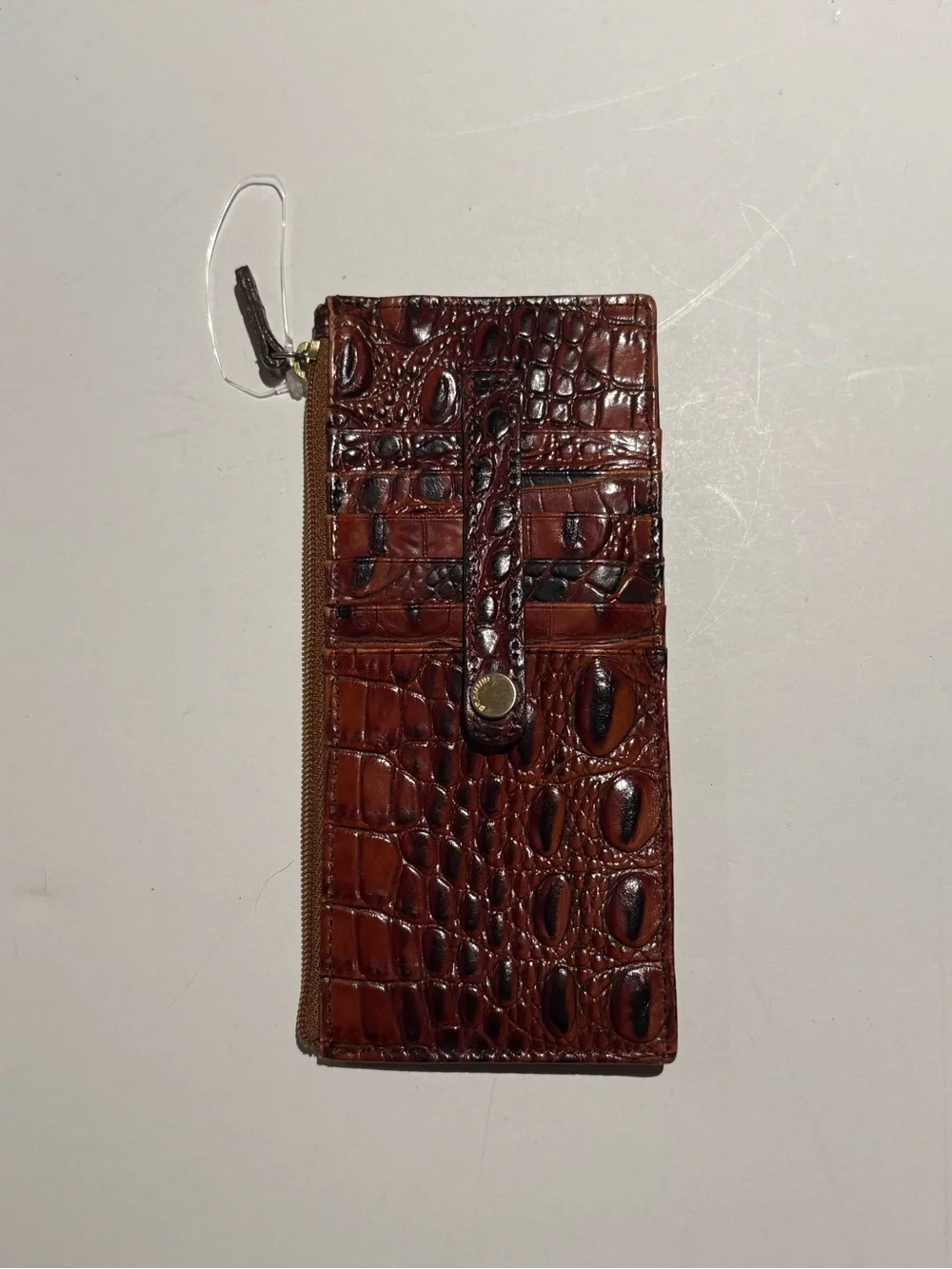 Brahmin Brown Croc-Embossed  Zip-Around Wallet w/ ID Window Croc-Embossed
